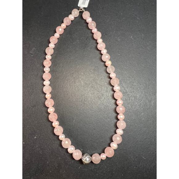 NEW rose quartz and pearl sterling silver necklace - Picture 6 of 13